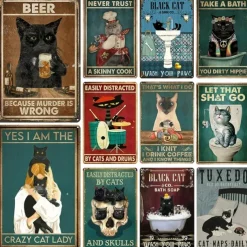 1pc Retro Metal Tin Sign Cute Cat Tin Sign Vintage Kitchen Signs Wall Decor, Painting Wall Hanging for Home Decor Wall Art Metal Tin Sign 20x30cm/8''x12''