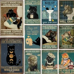 1pc Retro Metal Tin Sign Cat Wine Tin Sign Vintage Kitchen Signs Wall Decor, Painting Wall Hanging for Home Decor Wall Art Metal Tin Sign 20x30cm/8''x12''