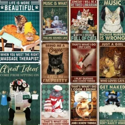 1pc Retro Metal Tin Sign Cute Cat Tin Sign Vintage Kitchen Signs Wall Decor, Painting Wall Hanging for Home Decor Wall Art Metal Tin Sign 20x30cm/8''x12''