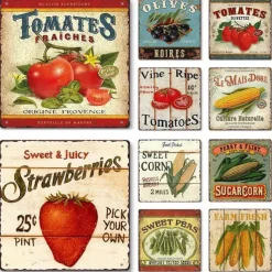 1pc Retro Metal Tin Sign Fruit Tin Sign Vintage Kitchen Signs Wall Decor, Painting Wall Hanging for Restaurant Decor Bar Decor Home Decor Wall Art Metal Tin Sign 30x30cm/12''x12''