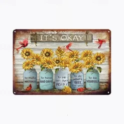 1pc Retro Metal Tin Sign Flower Tin Sign Vintage Kitchen Signs Wall Decor, Painting Wall Hanging for Home Decor Wall Art Metal Tin Sign 20x30cm/8''x12''