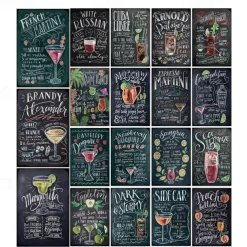 1pc Retro Metal Tin Sign Summer Fruit Drinks Tin Sign Vintage Kitchen Signs Wall Decor, Painting Wall Hanging for Home Decor Wall Art Bar Menu Decor Metal Tin Sign 20x30cm/8''x12''