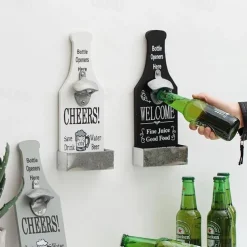1pc Retro Wooden Bottle Opener Wall Mounted Hanging Beer Openers Bar Tools Alloy Electroplating Process Bar Cafe Wall Decoration