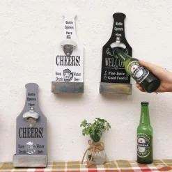 1pc Retro Wooden Bottle Opener Wall Mounted Hanging Beer Openers Bar Tools Alloy Electroplating Process Bar Cafe Wall Decoration