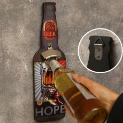 1pc Retro Wooden Bottle Opener Wall Mounted Hanging Beer Openers Bar Tools Alloy Electroplating Process Bar Cafe Wall Decoration 11x39cm/4.3''x15.4''