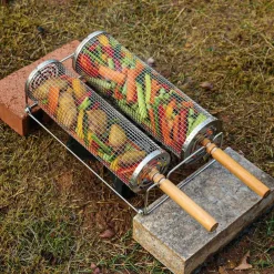 1pc Rolling Grilling Basket Nesting 2025 Upgraded with Handle Outdoor BBQ Grill Baskets Grill Vegetables Triple the Versatility Mega Capacity 304 Stainless Steel