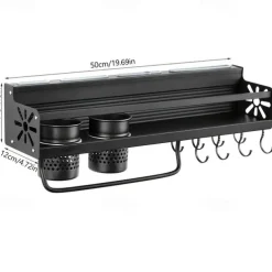 1pc Seasoning Rack With Hook, Kitchen Storage Rack, Multifunctional Household Wall-mounted Chopsticks Knife Rack, No Punching Kitchenware Storage Hanging Rack, Home Kitchen Supplies