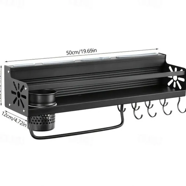 1pc Seasoning Rack With Hook, Kitchen Storage Rack, Multifunctional Household Wall-mounted Chopsticks Knife Rack, No Punching Kitchenware Storage Hanging Rack, Home Kitchen Supplies