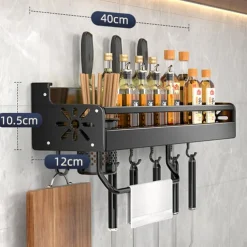 1pc Seasoning Rack With Hook, Kitchen Storage Rack, Multifunctional Household Wall-mounted Chopsticks Knife Rack, No Punching Kitchenware Storage Hanging Rack, Home Kitchen Supplies