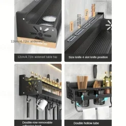 1pc Seasoning Rack With Hook, Kitchen Storage Rack, Multifunctional Household Wall-mounted Chopsticks Knife Rack, No Punching Kitchenware Storage Hanging Rack, Home Kitchen Supplies