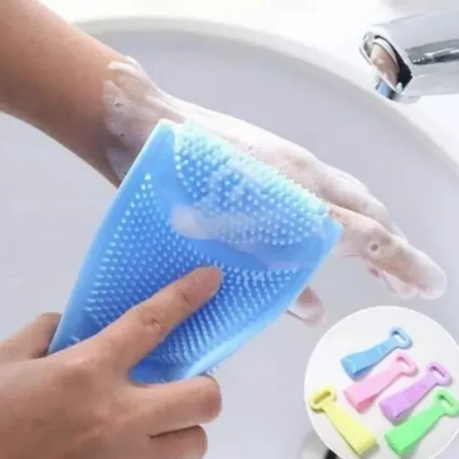 1pc Silicone Body Scrubber Shower Brush Bath Exfoliating Brush Belt Back Scrub Body Cleaner Cleaning Strap Bathroom Accessories