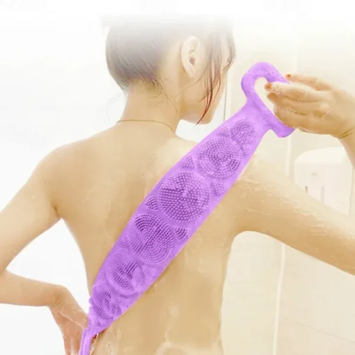 1pc Silicone Body Scrubber Shower Brush Bath Exfoliating Brush Belt Back Scrub Body Cleaner Cleaning Strap Bathroom Accessories
