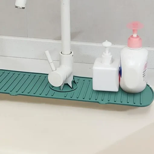 1pc Silicone Faucet Mat & Splash Guard, (Upgraded Design) Faucet Handle Water Drip Catcher Tray And Splash Guard, BPA Free Kitchenguard Sink Gadgets