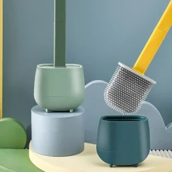 1pc, Silicone Toilet Brush And Holder Set For Bathroom, Wall Toilet Wand No-Slip Long Handle Soft Silicone Bristle Clean Toilet Corner Easily, Flexible Toilet Bowl Brush Head With Silicone Bristles
