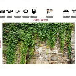 1pc Spring Garden Leaves Falling Horticultural Plants Grunge Stone Wall Green Banner Leaves And Branches Covering Vintage Architecture Photo Background