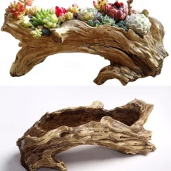 1pc, Stump Succulent Plant Flowerpot Indoor And Outdoor Plants Cute And Unique Resin Garden Vase With Drainage Holes