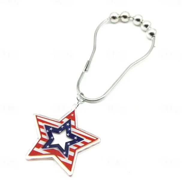 1pc 4th of July Shower Curtain Hooks With Ball Bearings, American Patriotic Blue White Red Curtain Tiebacks, Independence Day For Bathroom Accessories