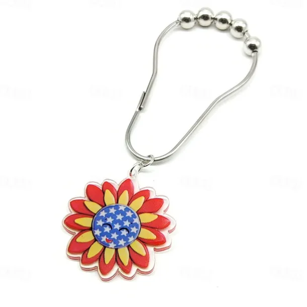 1pc 4th of July Shower Curtain Hooks With Ball Bearings, American Patriotic Blue White Red Curtain Tiebacks, Independence Day For Bathroom Accessories