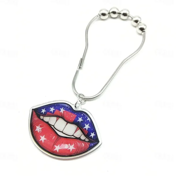 1pc 4th of July Shower Curtain Hooks With Ball Bearings, American Patriotic Blue White Red Curtain Tiebacks, Independence Day For Bathroom Accessories