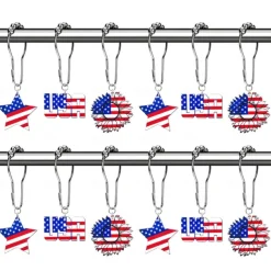 1pc 4th of July Shower Curtain Hooks With Ball Bearings, American Patriotic Blue White Red Curtain Tiebacks, Independence Day For Bathroom Accessories
