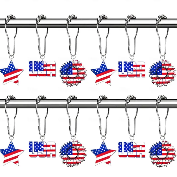 1pc 4th of July Shower Curtain Hooks With Ball Bearings, American Patriotic Blue White Red Curtain Tiebacks, Independence Day For Bathroom Accessories