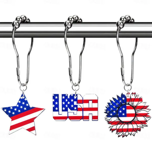 1pc 4th of July Shower Curtain Hooks With Ball Bearings, American Patriotic Blue White Red Curtain Tiebacks, Independence Day For Bathroom Accessories