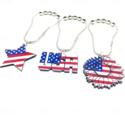 1pc 4th of July Shower Curtain Hooks With Ball Bearings, American Patriotic Blue White Red Curtain Tiebacks, Independence Day For Bathroom Accessories