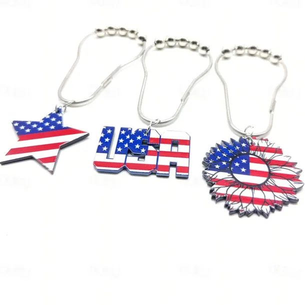 1pc 4th of July Shower Curtain Hooks With Ball Bearings, American Patriotic Blue White Red Curtain Tiebacks, Independence Day For Bathroom Accessories