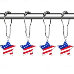 1pc 4th of July Shower Curtain Hooks With Ball Bearings, American Patriotic Blue White Red Curtain Tiebacks, Independence Day For Bathroom Accessories