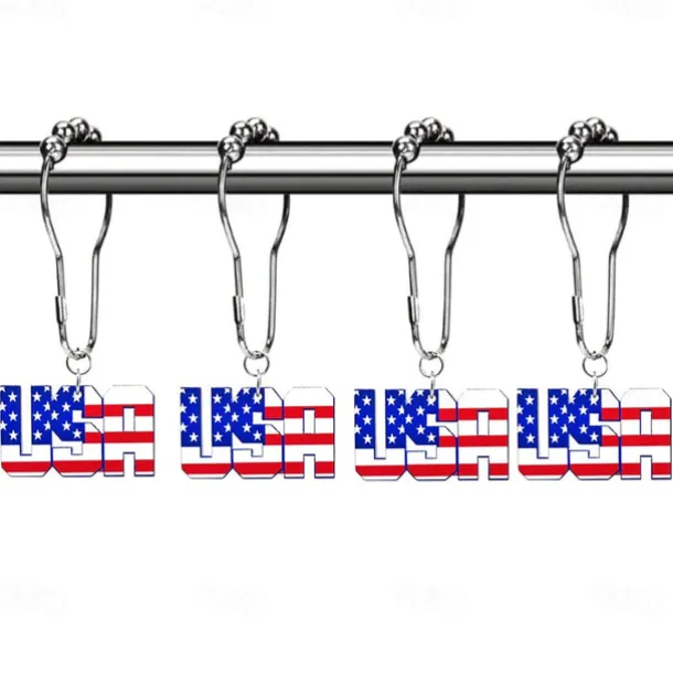 1pc 4th of July Shower Curtain Hooks With Ball Bearings, American Patriotic Blue White Red Curtain Tiebacks, Independence Day For Bathroom Accessories