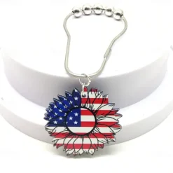 1pc 4th of July Shower Curtain Hooks With Ball Bearings, American Patriotic Blue White Red Curtain Tiebacks, Independence Day For Bathroom Accessories