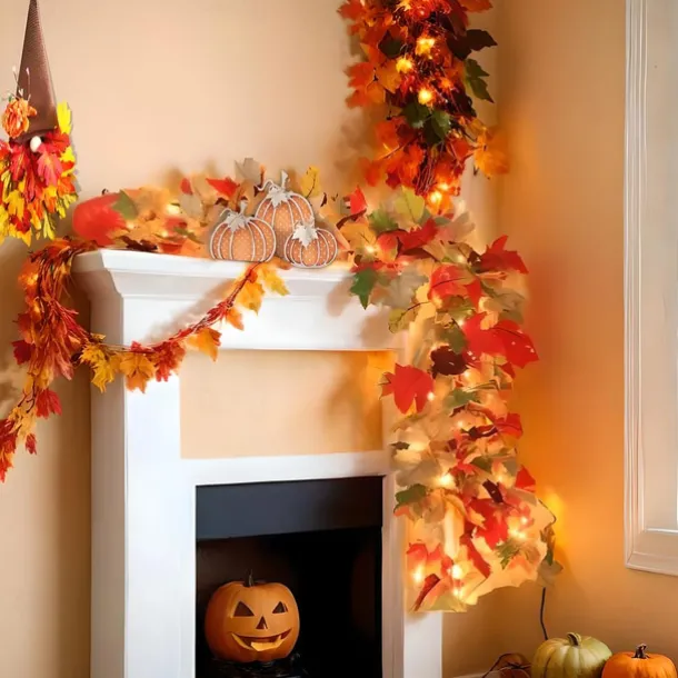 1pc Thanksgiving Decorations String Lights 1.7m 20 LED Fall Simulation Maple Cane Lights Battery Powered Thanksgiving Home Party Balcony Garden Decoration