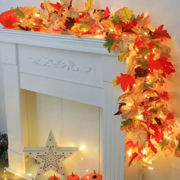 1pc Thanksgiving Decorations String Lights 1.7m 20 LED Fall Simulation Maple Cane Lights Battery Powered Thanksgiving Home Party Balcony Garden Decoration