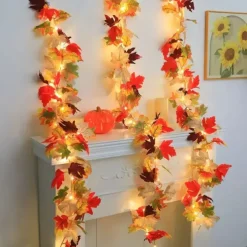 1pc Thanksgiving Decorations String Lights 1.7m 20 LED Fall Simulation Maple Cane Lights Battery Powered Thanksgiving Home Party Balcony Garden Decoration