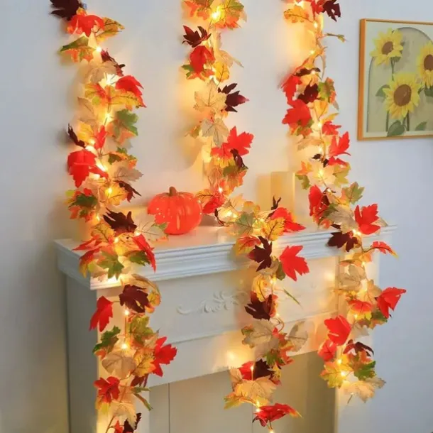 1pc Thanksgiving Decorations String Lights 1.7m 20 LED Fall Simulation Maple Cane Lights Battery Powered Thanksgiving Home Party Balcony Garden Decoration