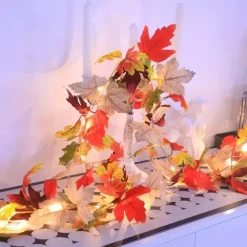 1pc Thanksgiving Decorations String Lights 1.7m 20 LED Fall Simulation Maple Cane Lights Battery Powered Thanksgiving Home Party Balcony Garden Decoration