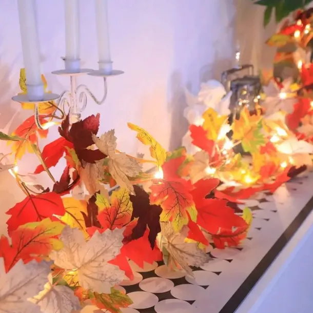 1pc Thanksgiving Decorations String Lights 1.7m 20 LED Fall Simulation Maple Cane Lights Battery Powered Thanksgiving Home Party Balcony Garden Decoration