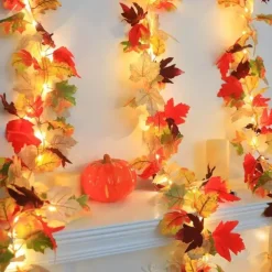 1pc Thanksgiving Decorations String Lights 1.7m 20 LED Fall Simulation Maple Cane Lights Battery Powered Thanksgiving Home Party Balcony Garden Decoration