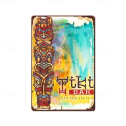 1pc Tiki Bar Metal Tin Sign Summer Beach Tin Sign Vintage Beach Signs Wall Decor Painting Wall Hanging For Bar Decor Home Decor Wall Art Metal Tin Sign 20x30cm/8''x12''