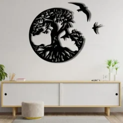 1pc Tree of Life Metal Wall Art Outdoor Decor Rust Proof Wall Sculpture Ideal For Garden, Home, Farmhouse, Patio And Bedroom 30x30cm/12''x12''