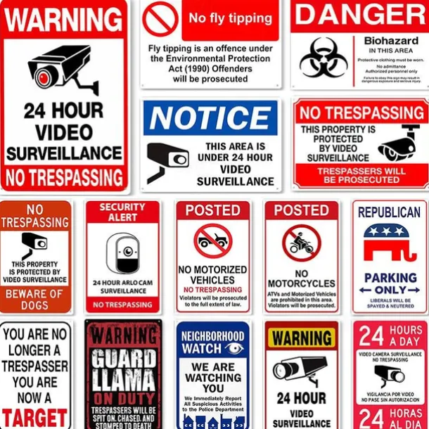 1pc Warning Metal Tin Sign No Trespassing Signs Private Property, Metal 24 Hour Video Surveillance Signs Security Camera Sign For Home Outdoor Property Yard Business Driveway Alert 20x30cm/8''x12''