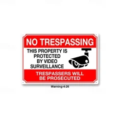 1pc Warning Metal Tin Sign No Trespassing Signs Private Property, Metal 24 Hour Video Surveillance Signs Security Camera Sign For Home Outdoor Property Yard Business Driveway Alert 20x30cm/8''x12''