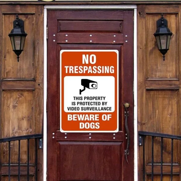 1pc Warning Metal Tin Sign No Trespassing Signs Private Property, Metal 24 Hour Video Surveillance Signs Security Camera Sign For Home Outdoor Property Yard Business Driveway Alert 20x30cm/8''x12''