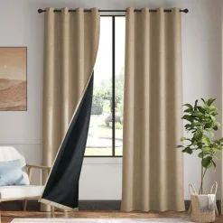1pc Waterproof Blackout Double Coated Solid Color Cotton And Linen Curtain Bedroom Living Room Home Decoration Perforated Curtain
