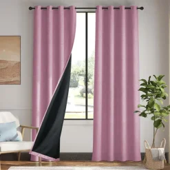 1pc Waterproof Blackout Double Coated Solid Color Cotton And Linen Curtain Bedroom Living Room Home Decoration Perforated Curtain