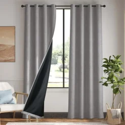 1pc Waterproof Blackout Double Coated Solid Color Cotton And Linen Curtain Bedroom Living Room Home Decoration Perforated Curtain