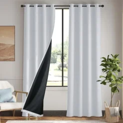 1pc Waterproof Blackout Double Coated Solid Color Cotton And Linen Curtain Bedroom Living Room Home Decoration Perforated Curtain