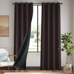 1pc Waterproof Blackout Double Coated Solid Color Cotton And Linen Curtain Bedroom Living Room Home Decoration Perforated Curtain