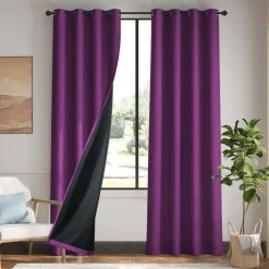 1pc Waterproof Blackout Double Coated Solid Color Cotton And Linen Curtain Bedroom Living Room Home Decoration Perforated Curtain