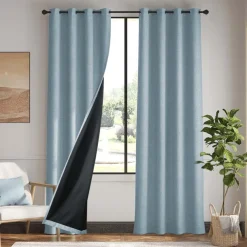 1pc Waterproof Blackout Double Coated Solid Color Cotton And Linen Curtain Bedroom Living Room Home Decoration Perforated Curtain